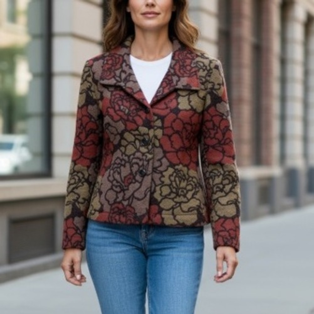 Pendleton Womens Floral Wool Button Up Coat Jacket Lined Cottage Size Petite‎ M